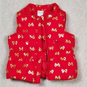 08-Healthtex Red puffer vest with gold bows 18 Months